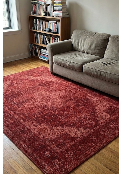 Kuars 192701 Taba - Vintage Esintili Taba Renk Halı Mavi