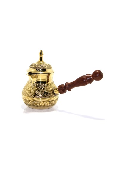 1 Adet Pirinç Cezve 6'' İnç Boy, Türk Kahvesi Pişirme İçin Geleneksel Ibrik Coffee Pot