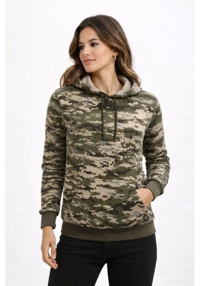 Vexor Kamuflaj Desenli 2 İplik 4 Mevsim Kapüşonlu Kanguru Cepli Hoodie Sweatshirt - Kamuflaj