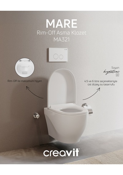 Creavit Mare Rim-off Asma Klozet V Duroplast Kapak Set Beyaz