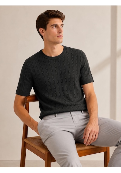 Classics Men Huffa Slim Fit Erkek Kısa Kol Triko Tişört 7676 Siyah