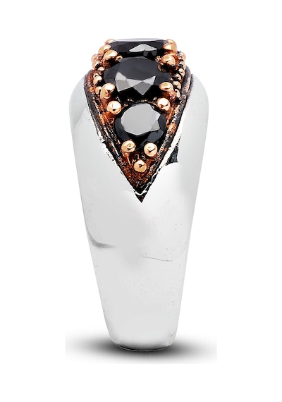 Kuyumcudukkanı Siyah Zirkon Taşlı Bronz Parçalı Elyapımı Gümüş Erkek Yüzük-60014-w-blk 24 Beyaz