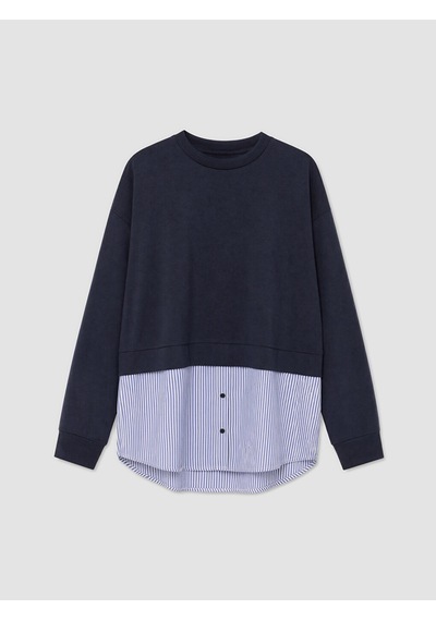 Lcw Modest Lacivert Soft Touch Çizgili Kadın Sweatshirt Tunik