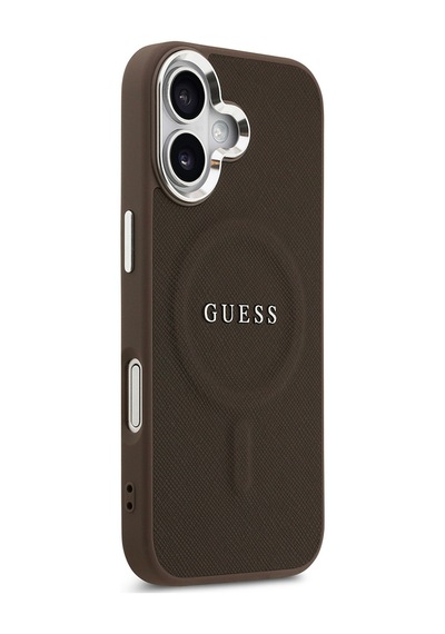 Apple Uyumlu iPhone 17 Kılıf Guess Lisanslı M-safe Özellikli Klasik Yazı Logolu Pu Deri Kapak Kahverengi Kahverengi