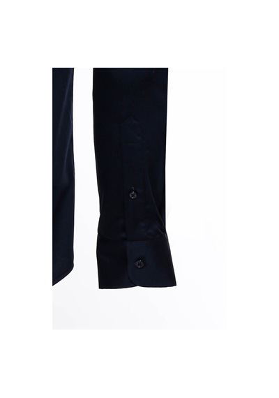 Pamuk Saten Slim Fit Uzun Kollu Düz Lacivert Erkek Gömlek 001