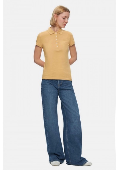 Shaver Kahve Polo Yaka Nakışlı Standard Fit Kadın Tshirt Kahve