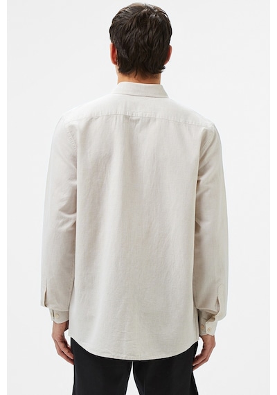 Lacoste Men's Regular Fit Button-down Collar Linen Shirt Beige Erkek Düğmeli Yaka Keten Gömlek Bej