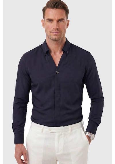 Rizzup Lacivert Slim Fit Kolay Ütülenebilir Açık Dik Yaka Likralı Erkek Gömlek 2602615