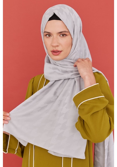 Mirsoy Scarf Kazayağı Desen İpeksi Jakar Şal - Gümüş Gümüş