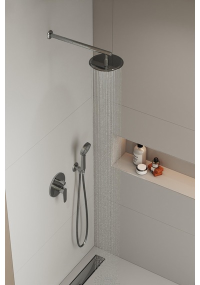 Aqua Bagno Largo Tepe Duşu 20x20 Cm. ,duvardan Duş Kolu 42,5 Cm. Paslanmaz Krom - 2 Parça Set Krom