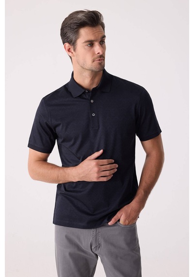 Erkek Füme Regular Fit Merserize Desenli Polo Yaka Tişört