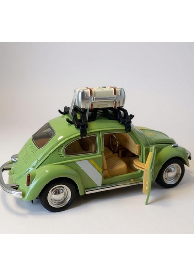 Klasik Işıklı Sesli Metal Araba - Yeşil Valizli Retro Beetle Çok Renkli