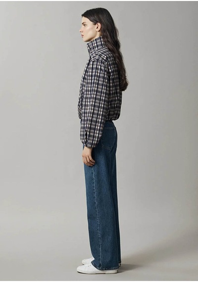 Mavi Dik Yaka Kareli Oversize Kahverengi Kadın Mont 1110815-83152