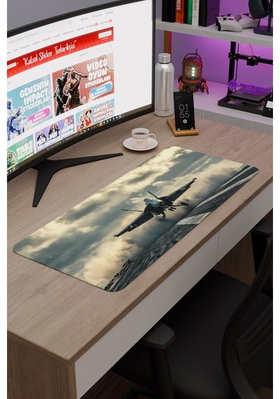 Airplane Uçak Kaymaz Dikişli Kauçuk Oyuncu Mousepad V3 - 70x30 Xl Gaming Mouse Pad Fare Altlığı