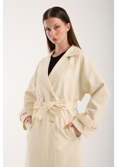 Kadın Oversize Astarlı Trençkot Vizon