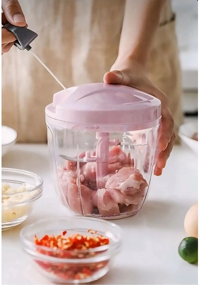 5 Bıçaklı Büyük Boy İpli El Rondosu Pratik Doğrayıcı 1000 Ml Beyaz