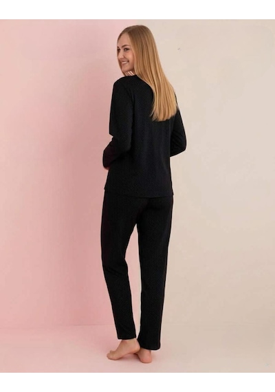 Pijamerry Kadın Bambu Baharlık Dantel Yaka Uzun Kol İnce Pijama Takımı 5212s - 1 Adet Siyah Pijamerry Kadın Bambu Baharlık Dantel Yaka Uzun Kol İnce Pijama Takımı 5212s - 1 Adet Siyah