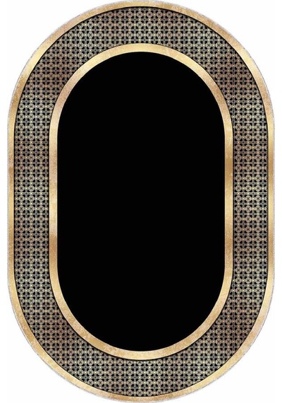 Siyah Gold Çerçeveli Kaymaz Tabanlı Hol Halısı Oval Ar727n11 Siyah - Gold