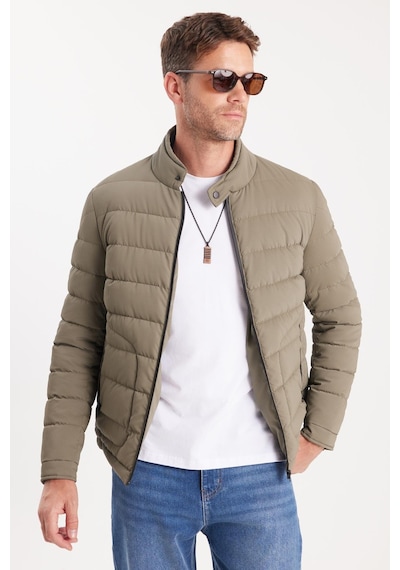 Tudors Erkek Regular Fit Klasik Kesim Dik Yaka Çift Cepli Sıcak Tutan Haki Şişme Mont-41804 Haki