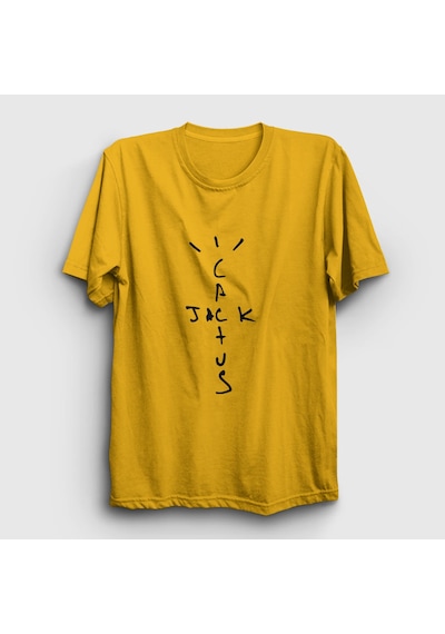 Presmono Unisex Cactus Jack Travis Scott T-shirt Sarı