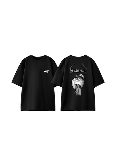 Thewert Death Note Apple Tasarım Sırt Baskılı Pamuk Siyah Oversize T-shirt
