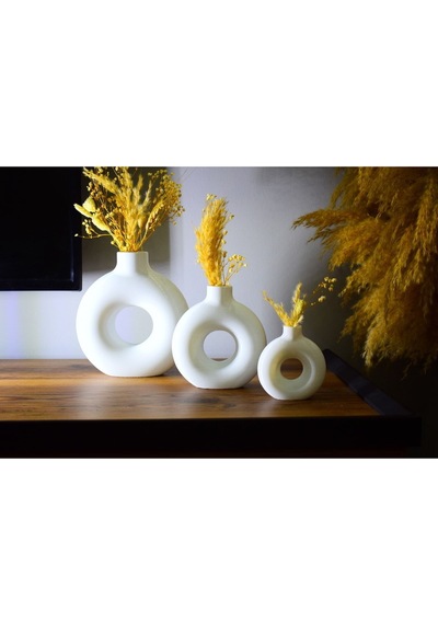 10 Cm Donut Vazo. Plastik Halka Vazo. Beyaz Modern Vazo