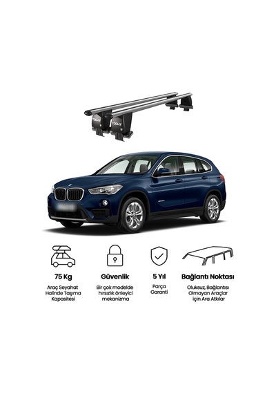 Royal Bmw X1 F48 2015-2019 Uyumlu Gri Ara Atkı Port Bagaj Tavan Barı