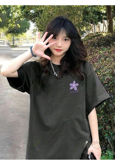 Flood Of Style Kadın Füme Flower Baskılı Oversize Gri