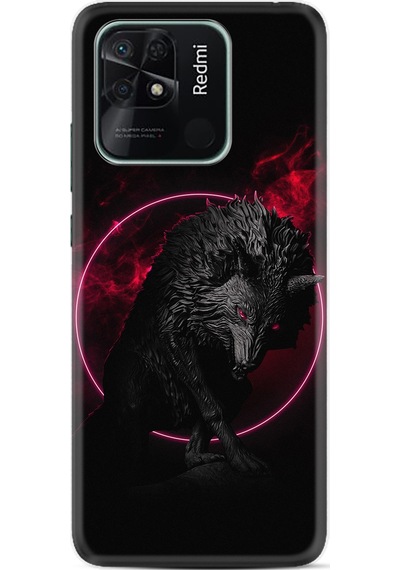 Xiaomi Redmi 10C Kılıf Silikon Desen Özel Seri Black Wolf 1691