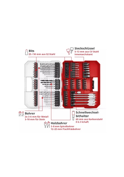 Einhell Kombi Matkap Uç Bits Seti 95 Parça XL-Box - 49108788