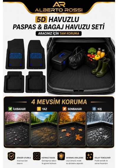 Volkswagen Jetta 2011+ Uyumlu Araca Özel 3d Bagaj Havuzu Ve Paspas Joker Mavi