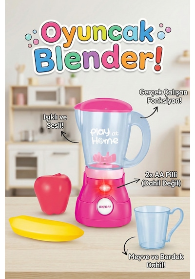 Sesli Işıklı Gerçek Fonksiyonlu Oyuncak Blender Seti Meyve Ve Bardak Aksesuarlı