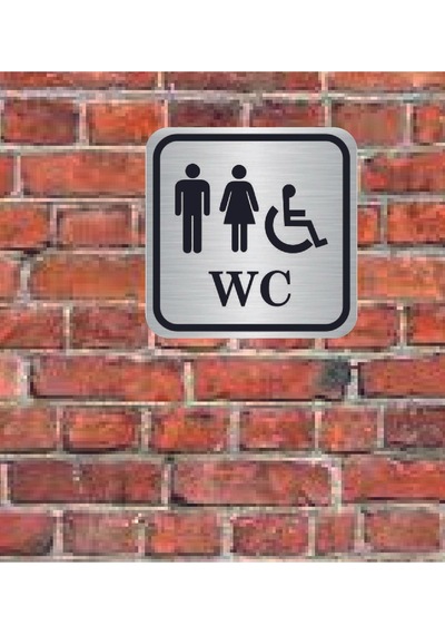 Bay Engelli Wc Yazılı Metal Yönlendirme Levhası 15x15 Cm