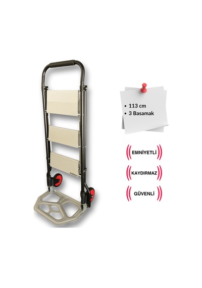 Endokon Portatif Çekçekli Merdiven - Tekerlekli - İkisi Bir Arada - 3 Basamaklı
