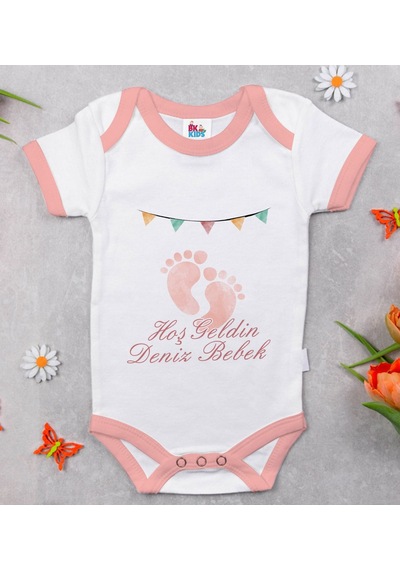 Bk Gift Bk Kids Hoş Geldin Bebek Tasarımlı Pembe Bebek Body Zıbın-4 Çok Renkli