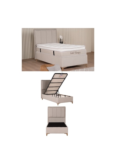 Kilim Mobilya Gold Therapy Set ( Sandıklı Baza + Başlık + Yatak ) 090x190 Krem