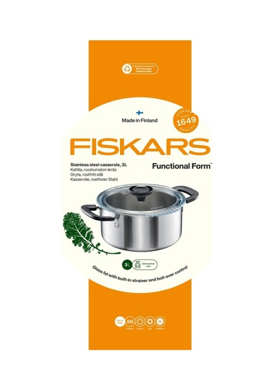 Fiskars Gryte Kapaklı, 3 Litre, Çap 22,5 Cm, Güveç Tenceresi, Tüm Diğer