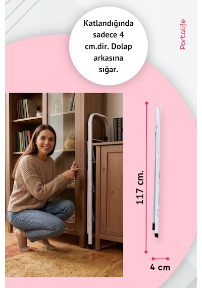 Portalife 3 Basamaklı Beyaz Çelik Şık Merdiven 101-150cm Arası