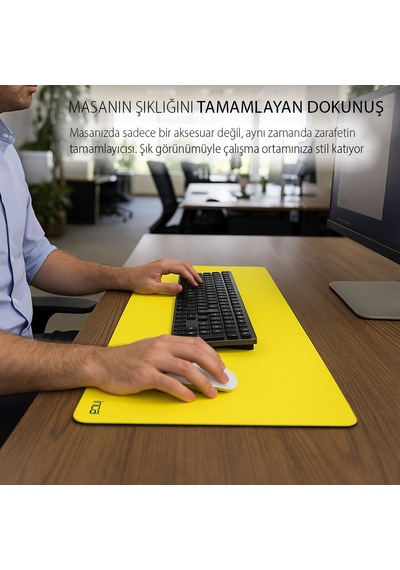 Imp-019 Pu Deri Mousepad Çift Taraflı Masa Matı 80x30 Kaymaz Su Geçirmez Sarı-lacivert
