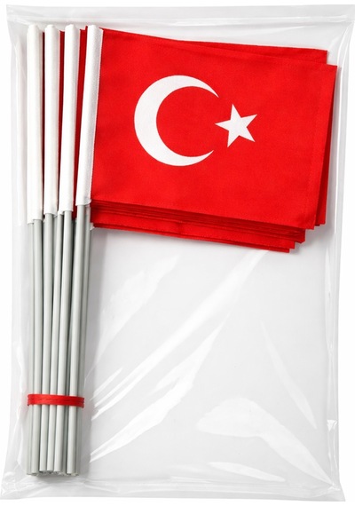 Plastik Sopalı Alpaka Bez Türk Bayrağı 10 Lu Paket 30x45 Cm Dayanıklı Tören Ve Kutlama Bayrağı Tek Ebat