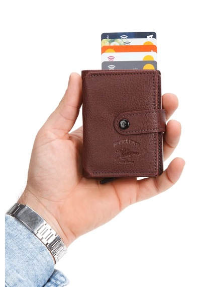 Newish Polo Rfid Özellikli Patlı Mekanizmalı Akordiyon Kartlık Cüzdan- Suni Deri Bordo
