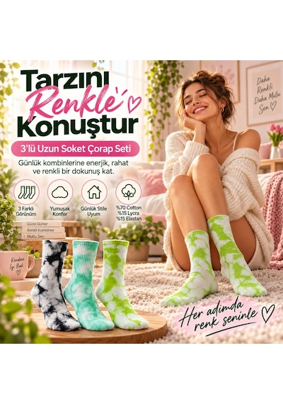 Çorap Giyim Unisex Batik Desenli Çorap 6'lı Set Renkli Pamuklu Uzun Soket Dikişsiz Nefes Alan Günlük Spor Çorabı Çok Renkli