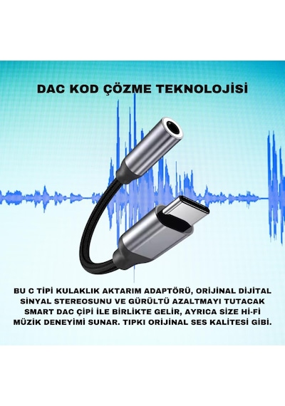 Coofbe Type-c To 3.5mm Aux Dönüştürücü Type-c To 3.5mm Kulaklık Dönüştürücü Ses Dönüştürücü Kablo