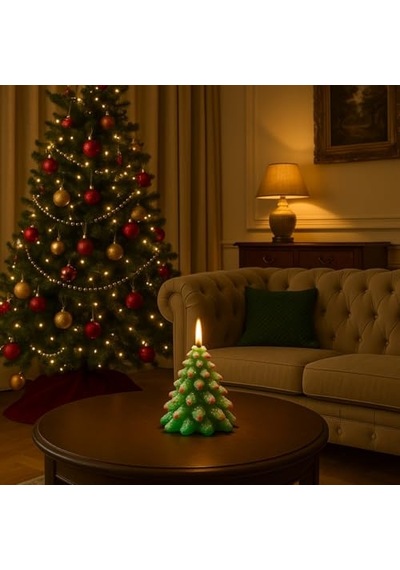 Ağacı Mumu El Yapımı Yeşil Tinsel Ve Süslemeli Yılbaşı Temalı 15 Cm Genel