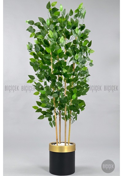 Yapay Benjamin Ağacı 140cm Siyah Gold Metal Saksıda Siyah-gold