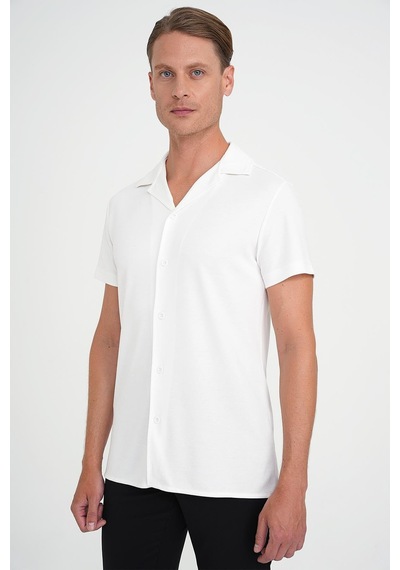Efor Slim Fit Apaş Yaka Modal Karışımlı Kısa Kol Beyaz Gömlek G 1590 Beyaz