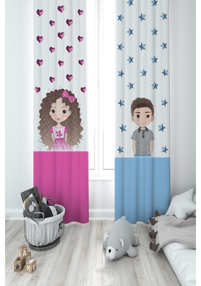 Mekta Home Bebek Ve Çocuk Odası Kız Ve Erkek Çocuk Desenli 2 Kanat Fon Perde