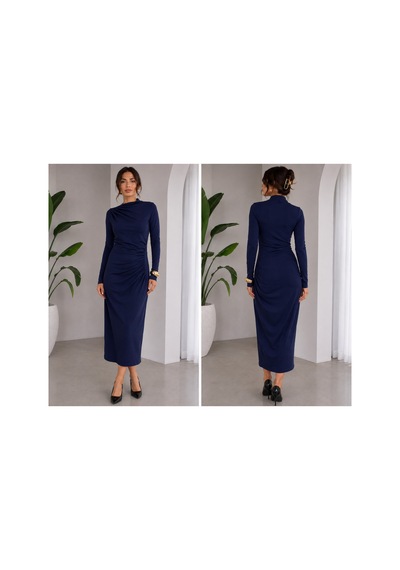 Gül&can Butik Lacivert Triko Midi Boy Elbise Lacivert