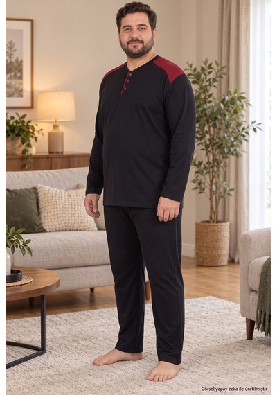 Seboteks İnterlok Kumaş Yakası Düğmeli Uzun Kollu Büyük Beden Erkek Pijama Takımı 8585 Siyah Seboteks İnterlok Kumaş Yakası Düğmeli Uzun Kollu Büyük Beden Erkek Pijama Takımı 8585 Siyah