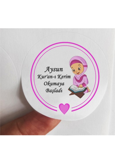 48 Adet 4 Cm Kişiye Özel Pembe Kız Çocuklu Kuran Okumaya Başladı Baskılı Mat Etiket Sticker -2